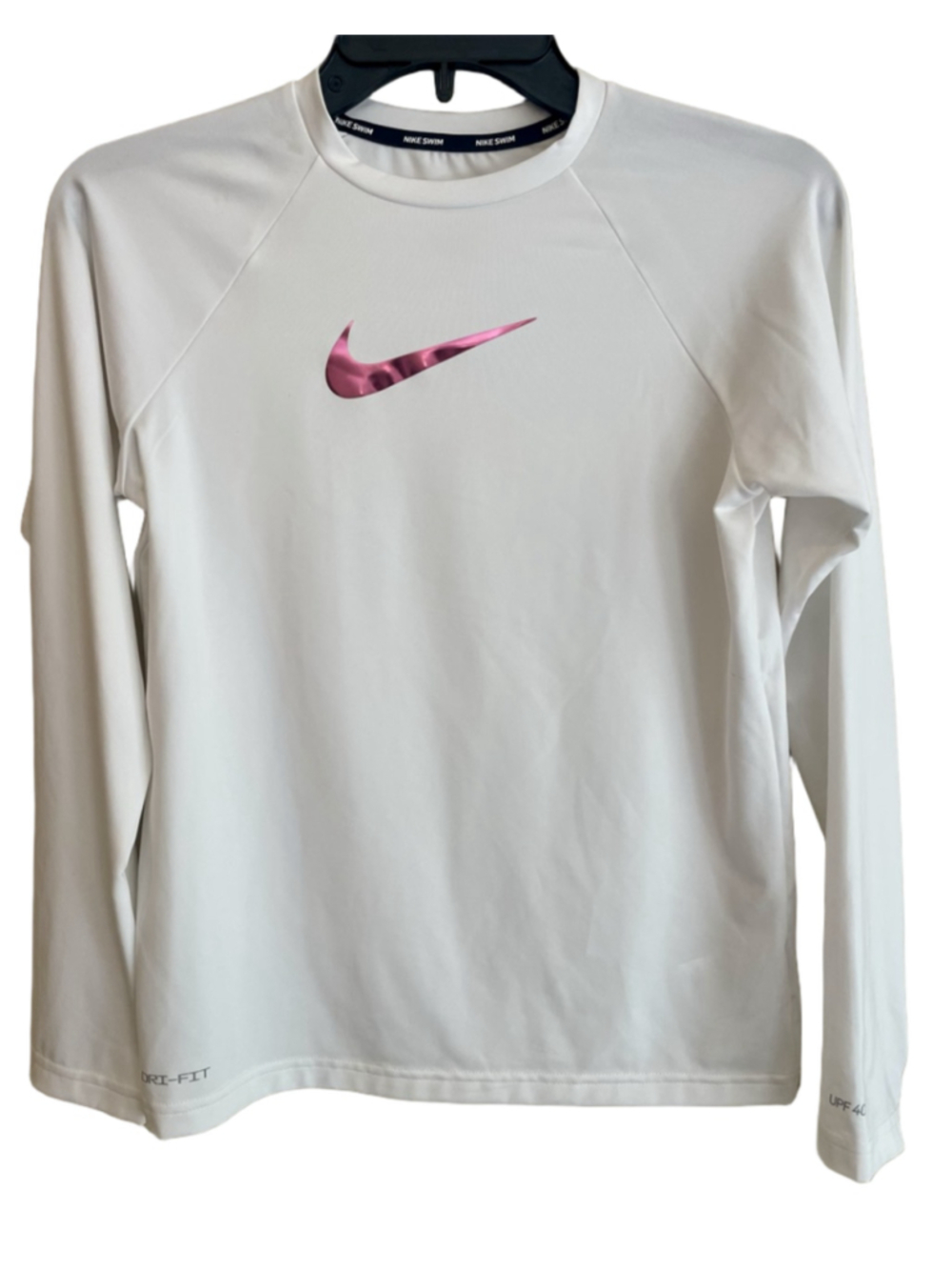 Nike Swim Youth XL Rash Guard White Pink Long Sleeve Dri-FIT UPF 40 NWT